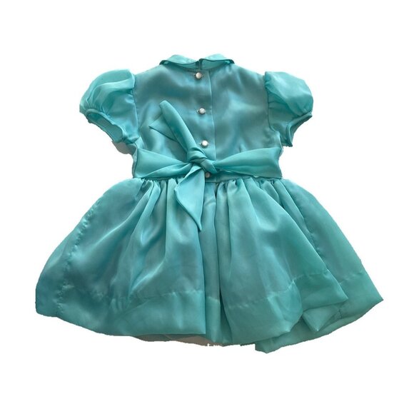 Vintage Toddler Dress, Size 3T, 1950s Aqua Blue Satin Dress for Toddler - Picture 9 of 9